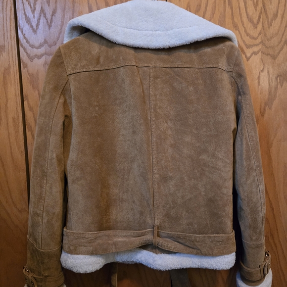 Zara Brown Double Faced Leather Suede Jacket with Cream Lining - Picture 2 of 8